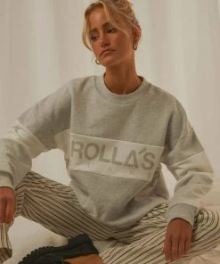 Rolla's Split Logo Sweater - Grey Marle