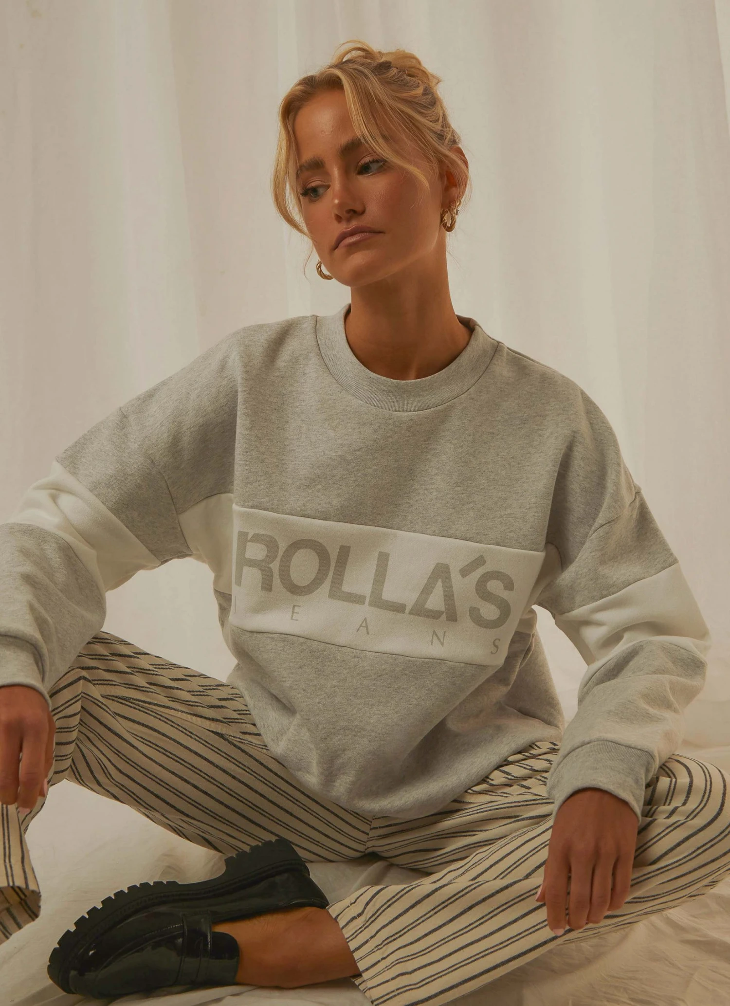 Rolla's Split Logo Sweater - Grey Marle 1 Rolla's Split Logo Sweater - Grey Marle