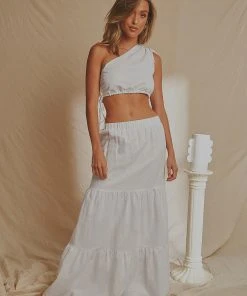 National Breast Cancer Foundation X Peppermayo Aperol Hour Linen Maxi Skirt - White New & Most Loved