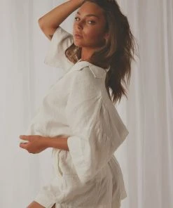 Nude Lucy Nude Linen Lounge Shirt - White New Tops 17 Nude Lucy Nude Linen Lounge Shirt - White New Tops