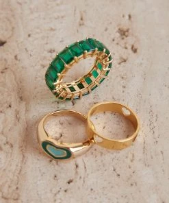 Riley Hubatka X Peppermayo A Fairytale Ring Set - Gold And Green