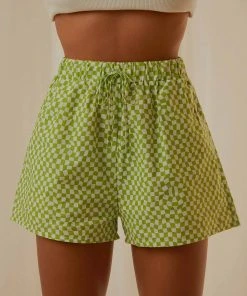 Peppermayo Exclusive Seventies Groove Shorts - Lime Warp Check 9 Peppermayo Exclusive Seventies Groove Shorts - Lime Warp Check