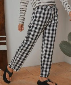 Afends New & Most Loved Gingham Twill Shelby Wide Leg Pant - Black/ White