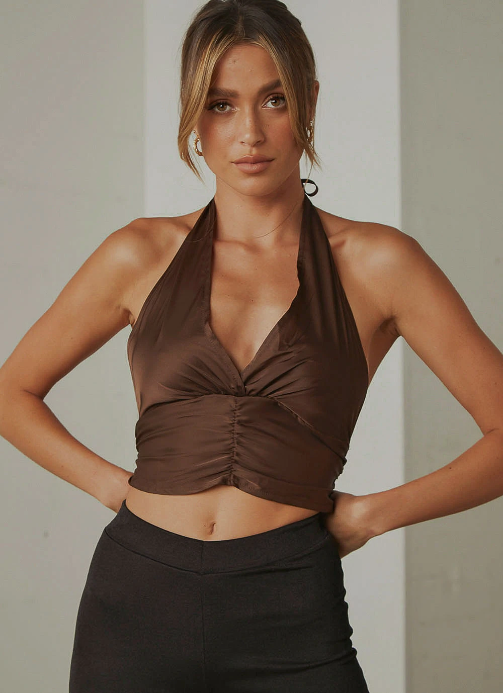 Peppermayo Exclusive Betty Halter Neck Top - Choc Brown New & Most Loved 1 Peppermayo Exclusive Betty Halter Neck Top - Choc Brown New & Most Loved