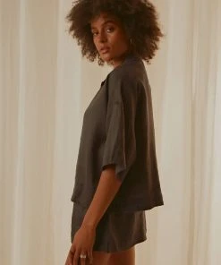 Nude Lucy New & Most Loved Nude Linen Lounge Shirt - Coal