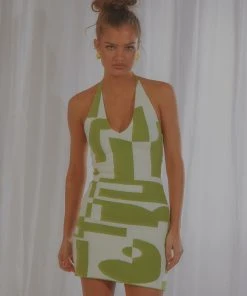 Peppermayo Exclusive New & Most Loved The Groove Knit Halter Dress - Lime Geo
