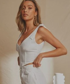 National Breast Cancer Foundation X Peppermayo New & Most Loved Parisian Life Linen Bustier Crop - White
