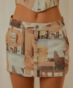 Peppermayo Exclusive On The Edge Mini Skirt - Neutral Film Graphic New & Most Loved