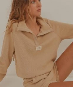 Vacancy Supply New & Most Loved Drift Collared Waffle Jumper - Beige