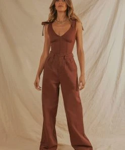 Peppermayo Exclusive New & Most Loved Parisian Life Linen Bustier Crop - Choc Brown