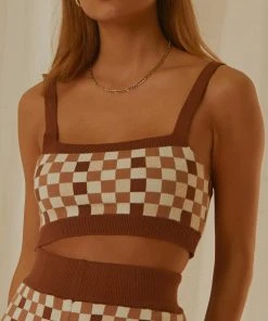 Peppermayo Exclusive Remix It Knit Crop - Choc Check New & Most Loved