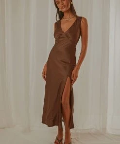 Peppermayo Exclusive Billie Split Maxi Dress - Choc Brown New & Most Loved