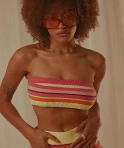 Peppermayo Exclusive Sweet Talker Knit Crop Top - Pink Multi Stripe New & Most Loved