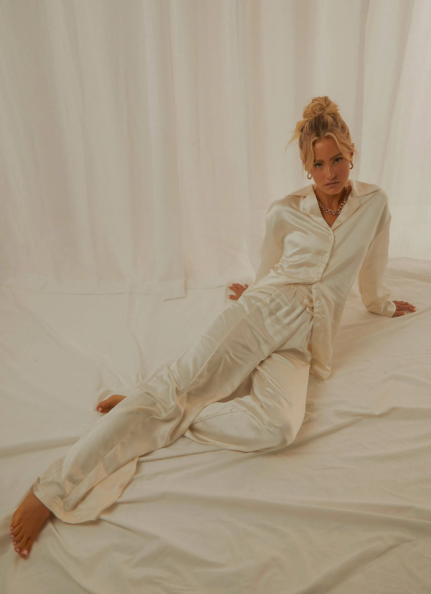 4th & Reckless Ward Trouser - Nude Satin New & Most Loved 1 4th & Reckless Ward Trouser - Nude Satin New & Most Loved