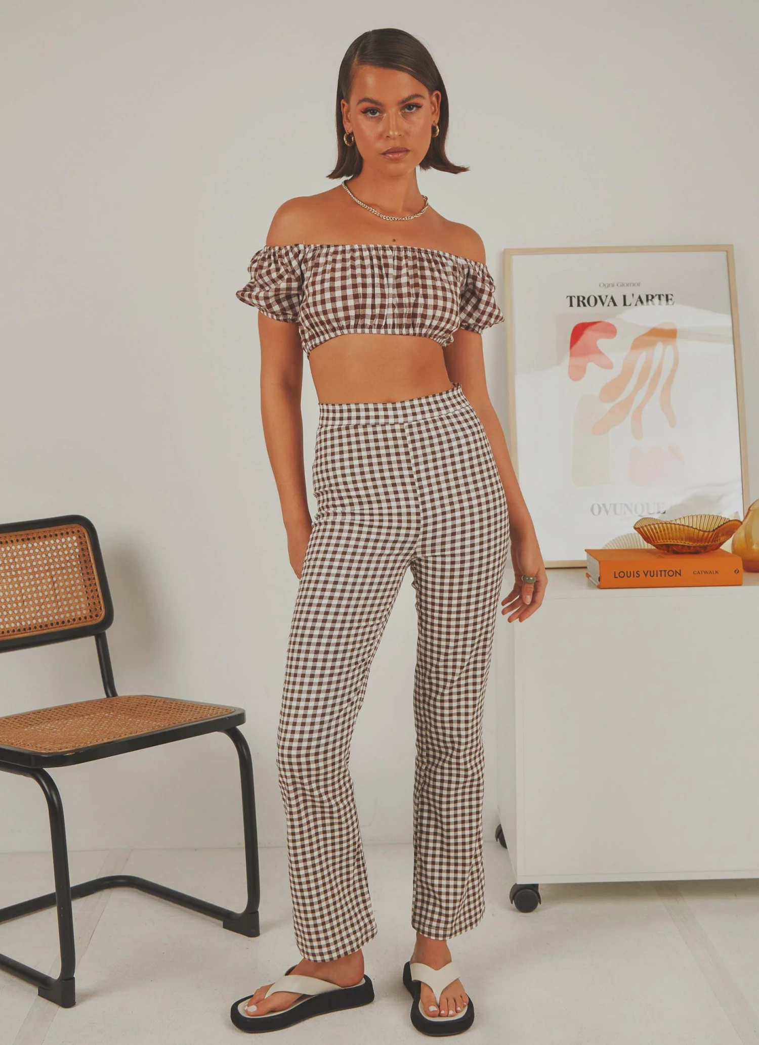 Peppermayo Exclusive New & Most Loved Les Deux Crop Top - Choc Brown Gingham 2 Peppermayo Exclusive New & Most Loved Les Deux Crop Top - Choc Brown Gingham