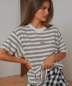 Afends New & Most Loved Niko Stripe Oversized Tee - Off White