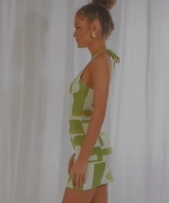 Peppermayo Exclusive New & Most Loved The Groove Knit Halter Dress - Lime Geo
