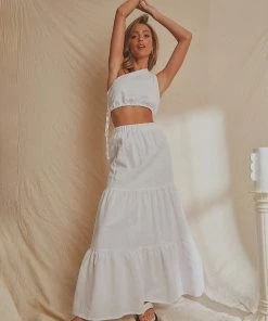 National Breast Cancer Foundation X Peppermayo Aperol Hour Linen Maxi Skirt - White New & Most Loved