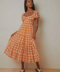 Peppermayo Blissful Midi Dress - Orange Check