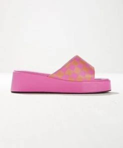 Cult Avenue New & Most Loved Cindy Mule - Pink And Orange Checkerboard