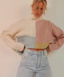 Peppermayo New & Most Loved Residence Knit Sweater - Baby Pink Patchwork