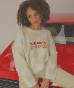 Vacancy Supply New & Most Loved Grand Prix Knit Jumper - Off White Check
