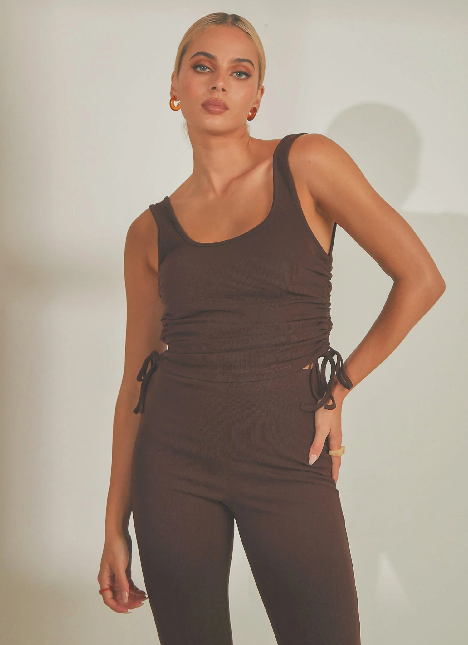 4th & Reckless New & Most Loved Annoushka Ruched Side Top - Chocolate Rib Jersey 2 4th & Reckless New & Most Loved Annoushka Ruched Side Top - Chocolate Rib Jersey