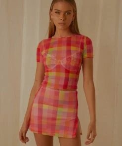 Peppermayo Exclusive New & Most Loved It Girl Mesh Crop Top - Summer Check