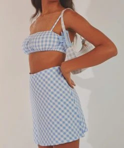 Peppermayo New & Most Loved Acting Like That Mini Skirt - Blue Gingham