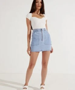 Afends Street Life Hemp Denim Skirt - Stone Blue New & Most Loved