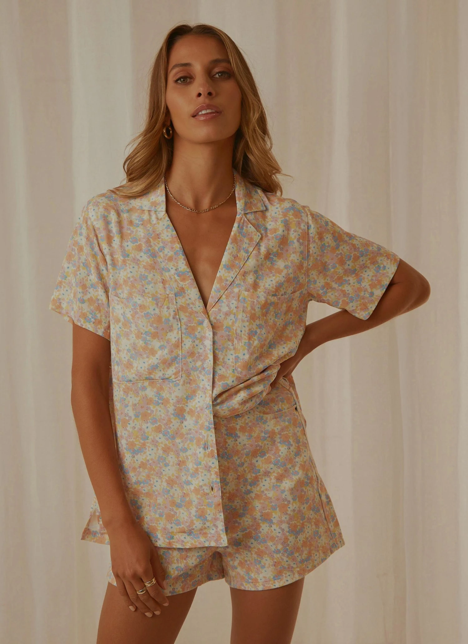 Cools Club New & Most Loved Safari Shirt - Peach Floral 1 Cools Club New & Most Loved Safari Shirt - Peach Floral