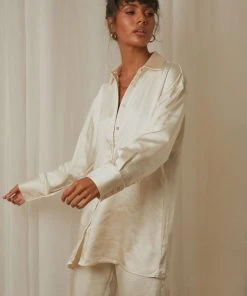 4th & Reckless Leo Shirt - Cream Satin New Tops