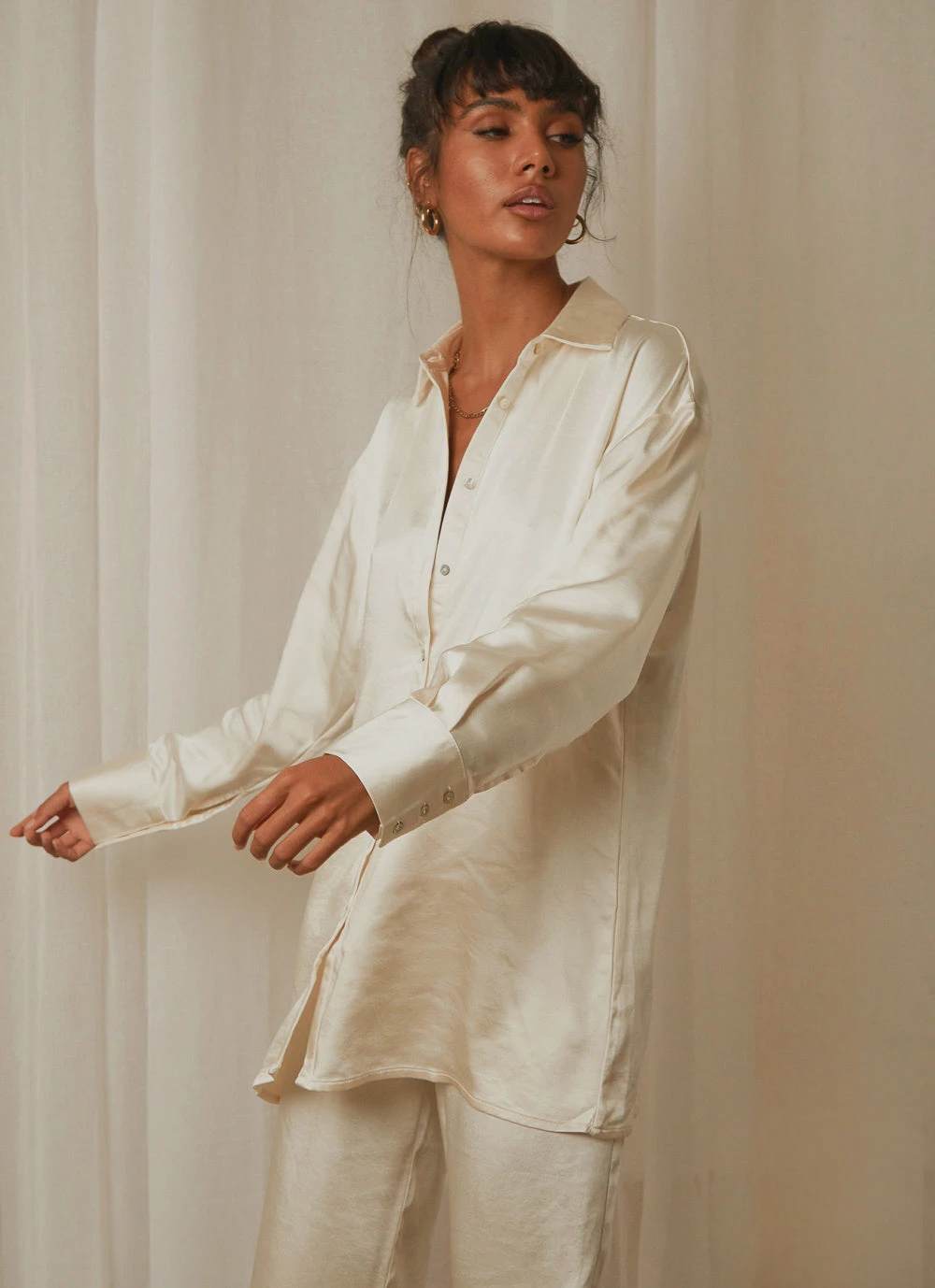 4th & Reckless Leo Shirt - Cream Satin New Tops 2 4th & Reckless Leo Shirt - Cream Satin New Tops