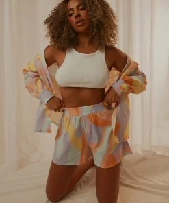 Peppermayo Exclusive Raffi Linen Shorts - Pastel Wave New & Most Loved