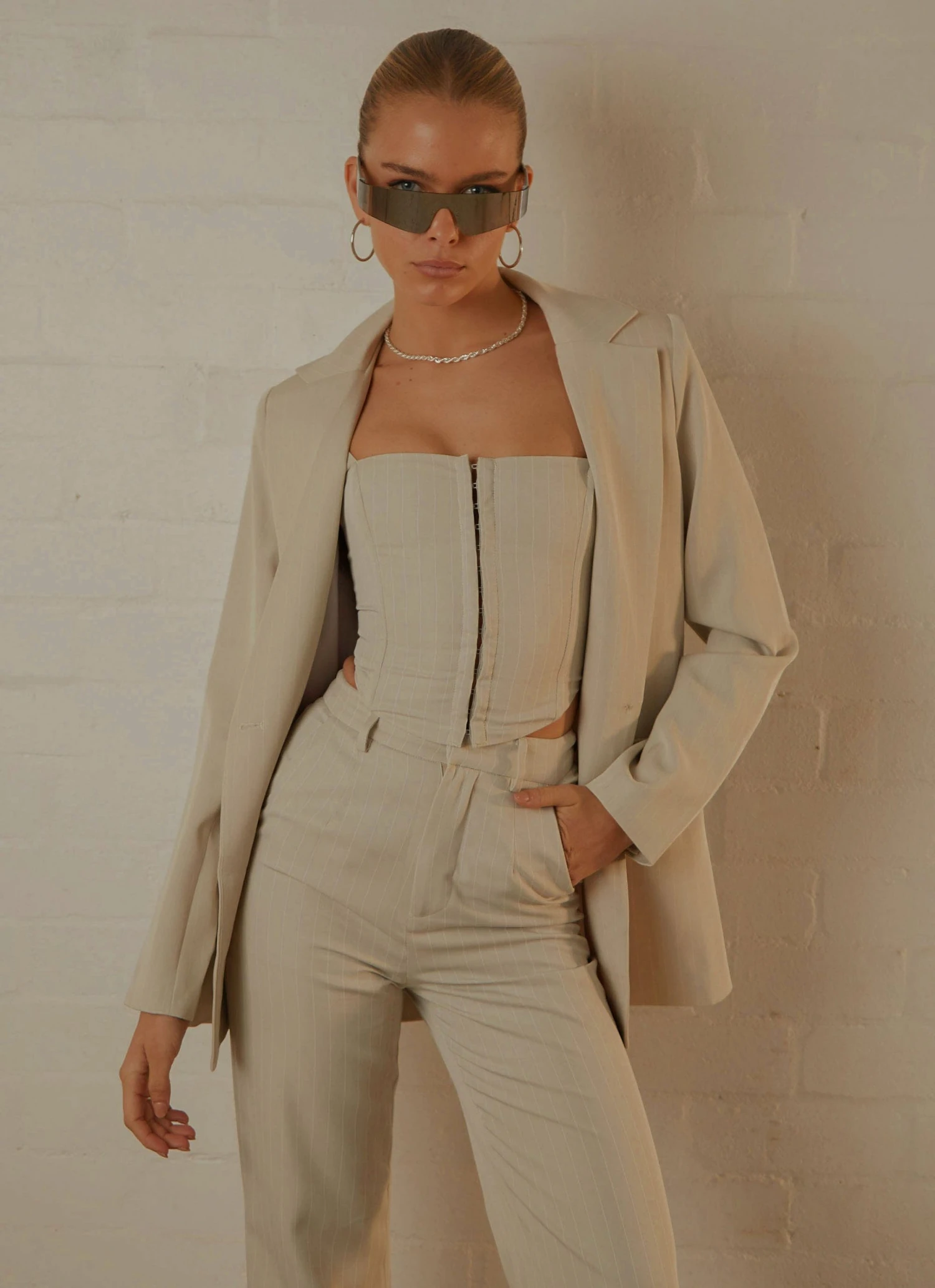 Peppermayo Exclusive New & Most Loved Mia Oversized Blazer - Stone Pinstripe 1 Peppermayo Exclusive New & Most Loved Mia Oversized Blazer - Stone Pinstripe