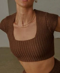 Peppermayo Exclusive New & Most Loved Love Like This Crochet Crop - Choc Brown