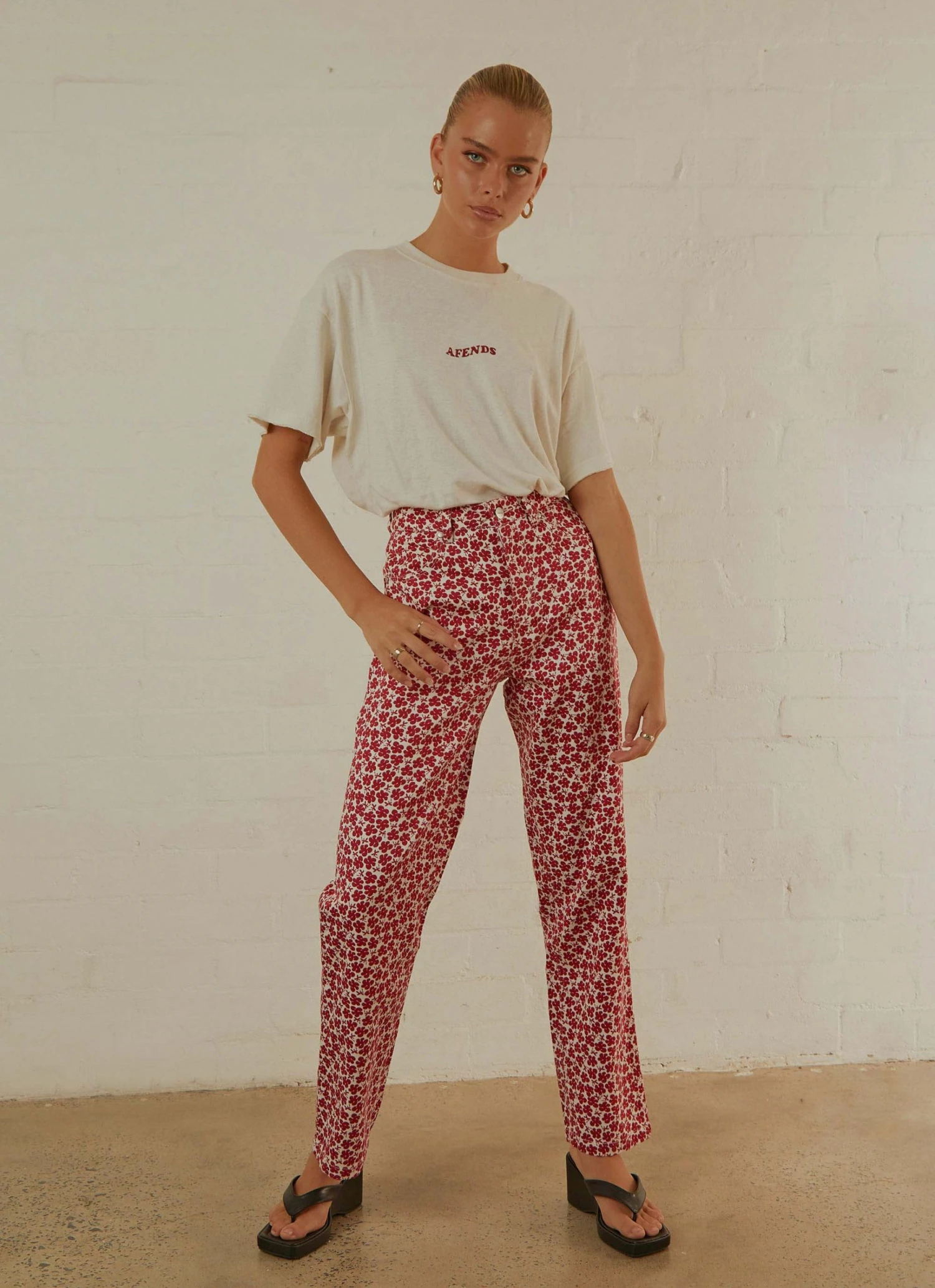 Afends Shelby Hemp Print Wide Leg Pant - Red 2 Afends Shelby Hemp Print Wide Leg Pant - Red