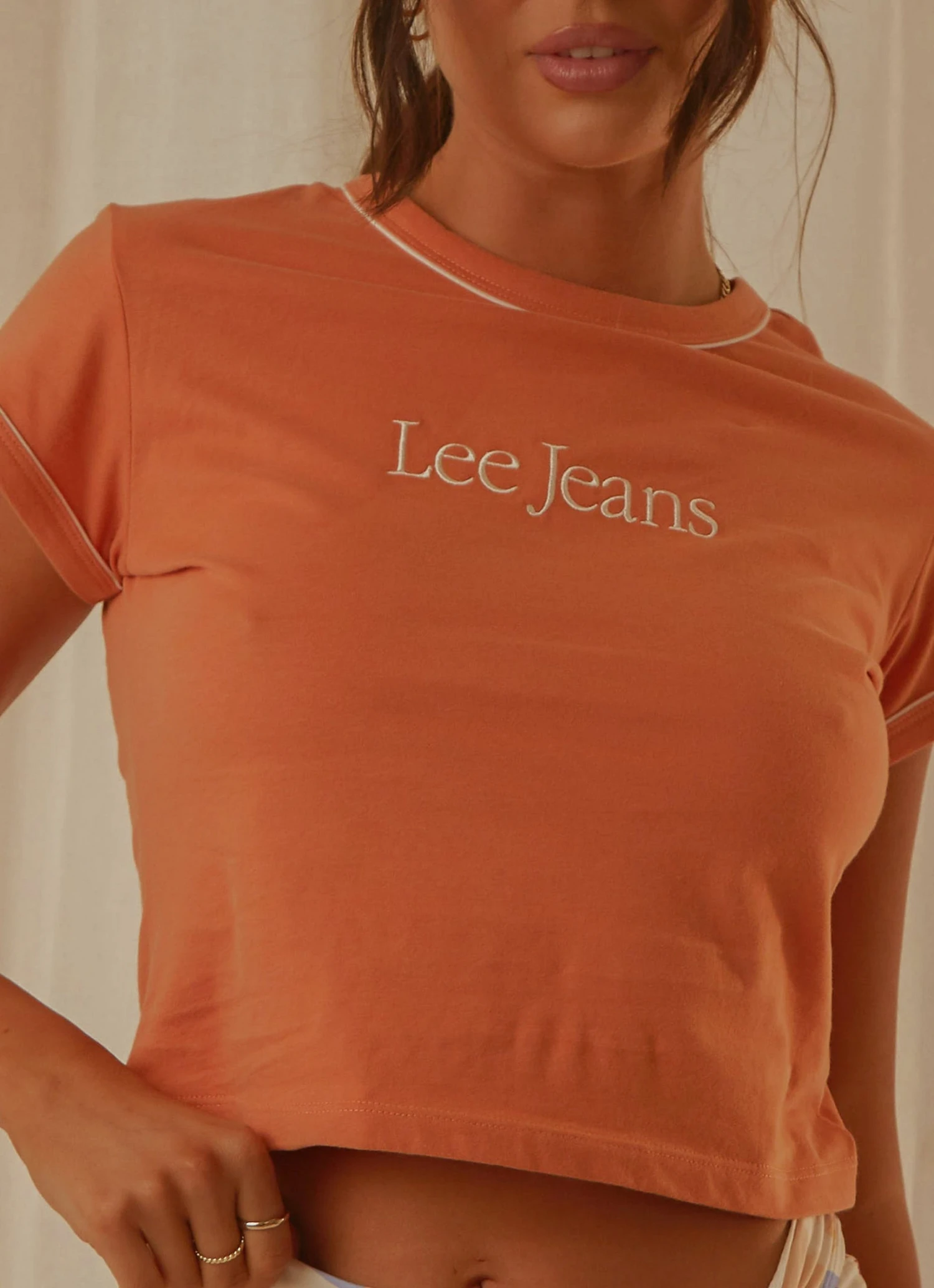Lee New & Most Loved Piped Baby Tee - Coral Gold 5 Lee New & Most Loved Piped Baby Tee - Coral Gold