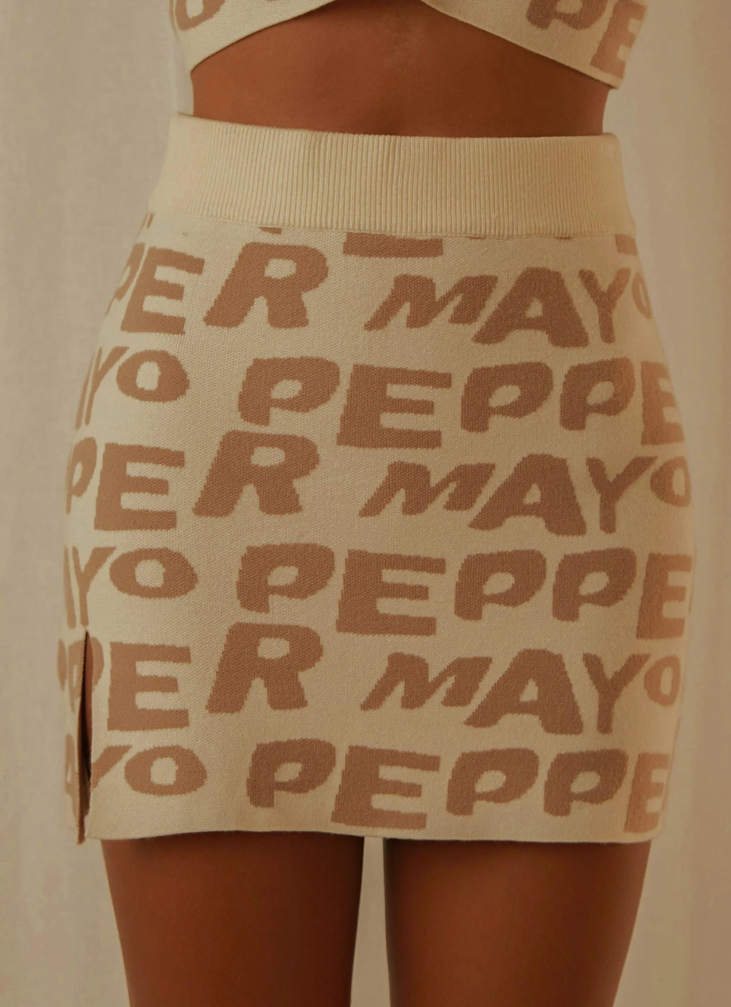 Peppermayo Exclusive Easy Love Knit Mini Skirt - Latte Logo 3 Peppermayo Exclusive Easy Love Knit Mini Skirt - Latte Logo