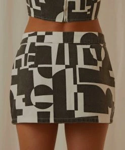 Peppermayo Exclusive New York Times Mini Skirt - Black And White Geo New & Most Loved