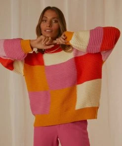 Peppermayo Exclusive New & Most Loved Tulum Nights Knit Jumper - Pink Patchwork