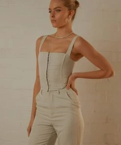 Peppermayo Exclusive Mia Suit Bustier - Stone Pinstripe - Pre-Order