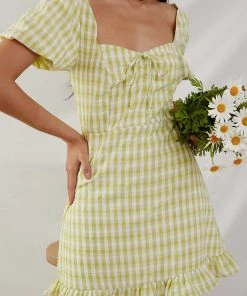 Peppermayo Out In Italy Mini Dress - Green Gingham New & Most Loved