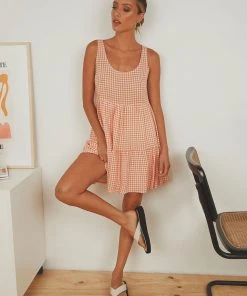 Peppermayo Facing The Sun Mini Dress - Peach Gingham New Dresses 7 Peppermayo Facing The Sun Mini Dress - Peach Gingham New Dresses