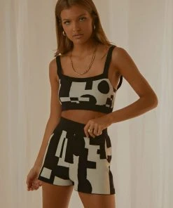 Peppermayo Exclusive New & Most Loved Remix It Knit Short - Black And White Geo