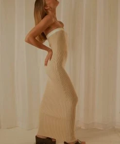 Peppermayo Exclusive Hazey Knit Midi Dress - Beige New & Most Loved