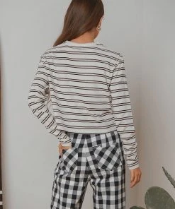 Afends New & Most Loved Niko Stripe Cropped LS Tee - Off White