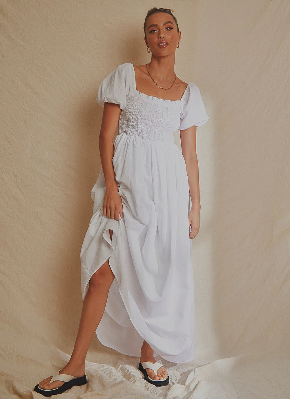 National Breast Cancer Foundation X Peppermayo Florence Linen Maxi Dress - White 1 National Breast Cancer Foundation X Peppermayo Florence Linen Maxi Dress - White