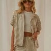 Afends Mood Hemp Stripe Short Sleeve Shirt - Cream New & Most Loved