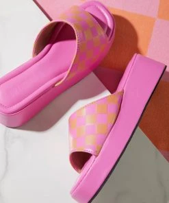 Cult Avenue New & Most Loved Cindy Mule - Pink And Orange Checkerboard